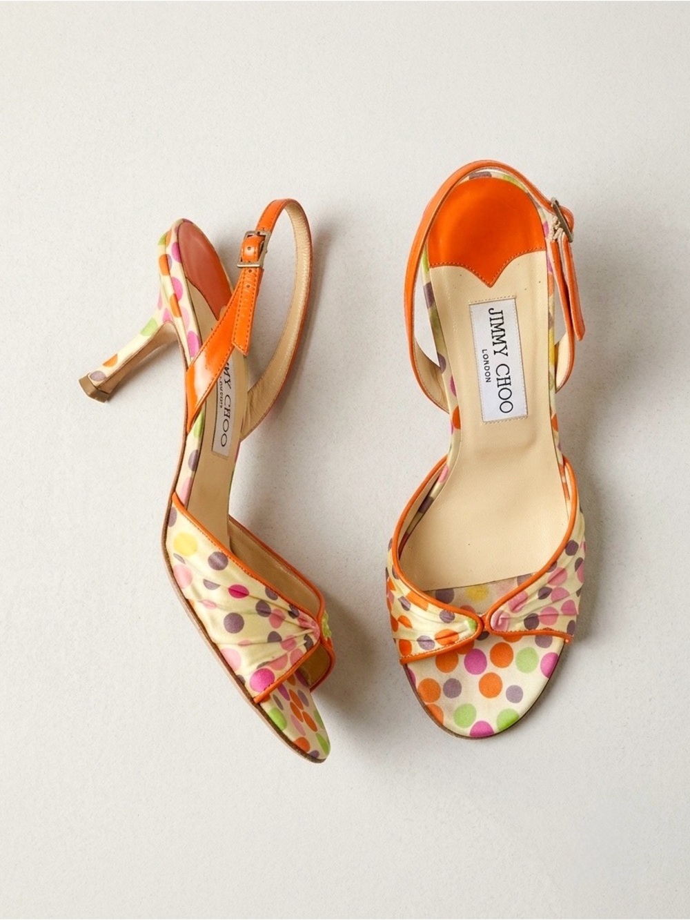 Jimmy Choo 2000s Silk Polka Dot Slingback Heels
